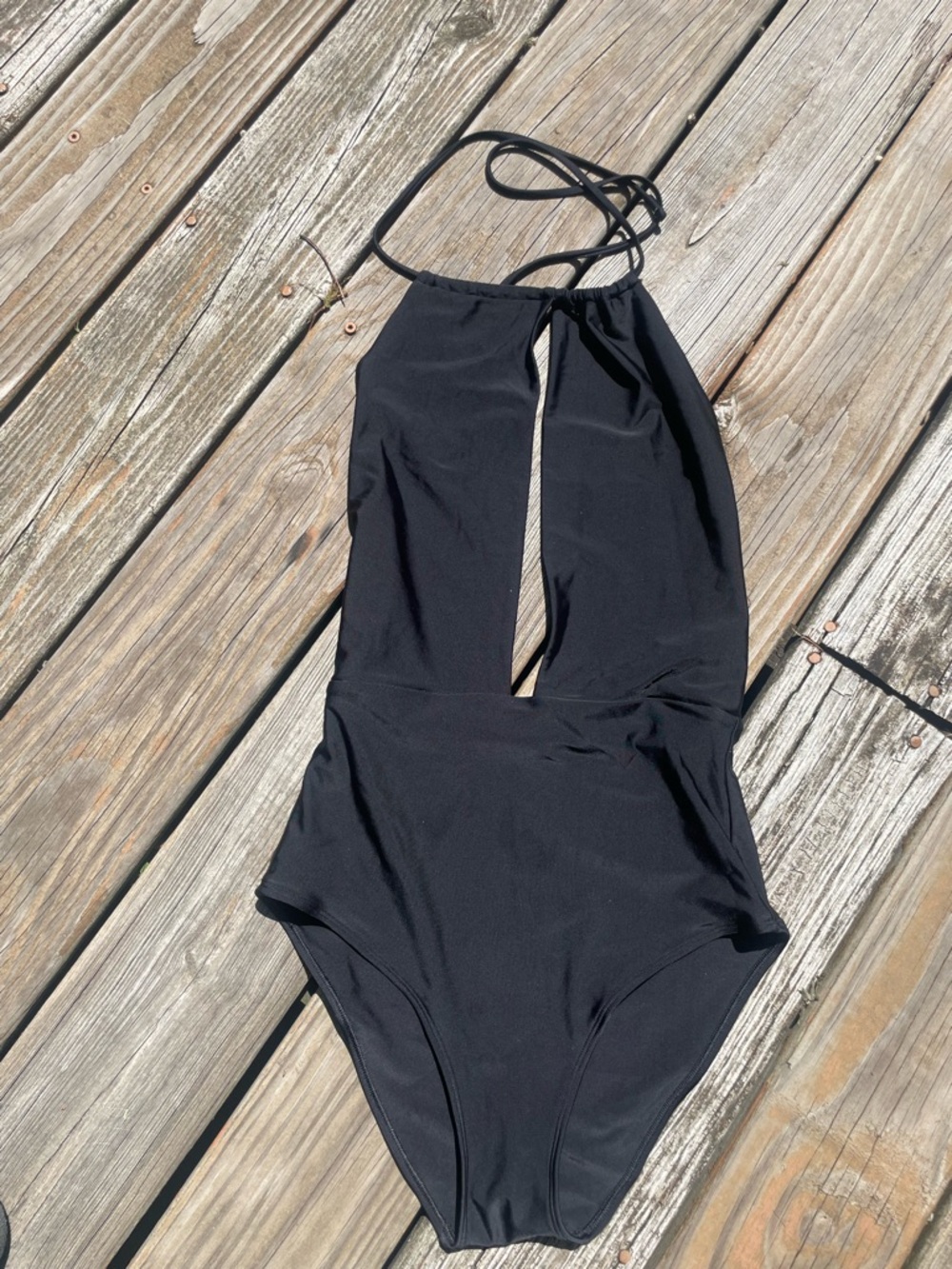 Black One-Piece Swimsuit with Front Keyhole